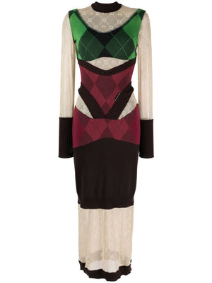 MARINE SERRE Elegant Long Wool Dress in Enchanting Green