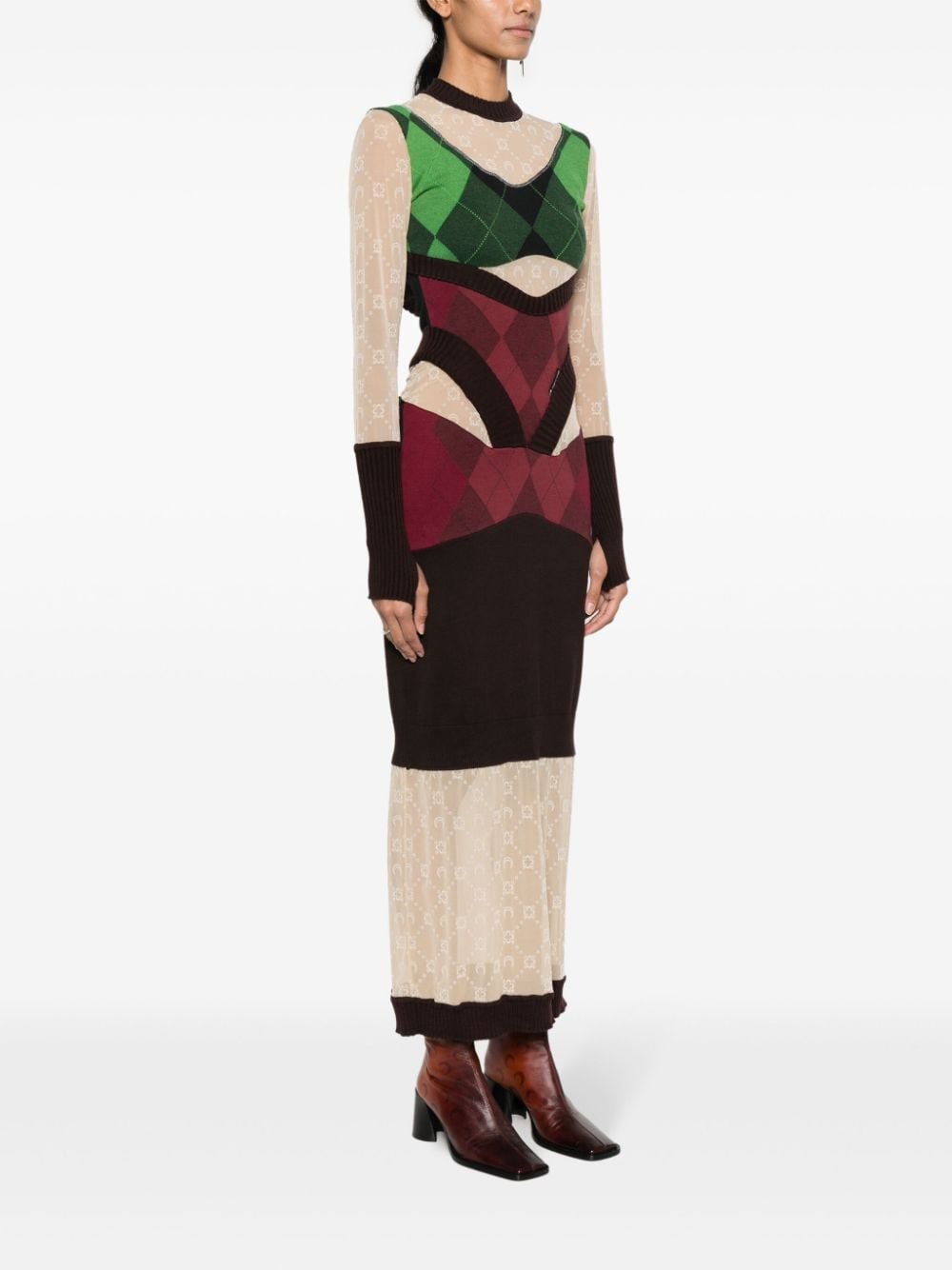 MARINE SERRE Elegant Long Wool Dress in Enchanting Green