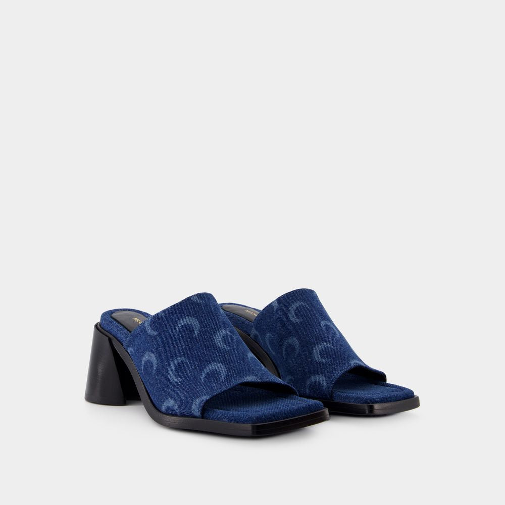 MARINE SERRE Moon Allover Print Denim Heeled Flats - 7 cm Height