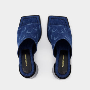 MARINE SERRE Navy Blue Slide Sandals for Women - FW23 Collection