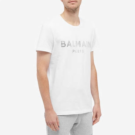 BALMAIN Shimmering Foil White T-Shirt for Men - FW21