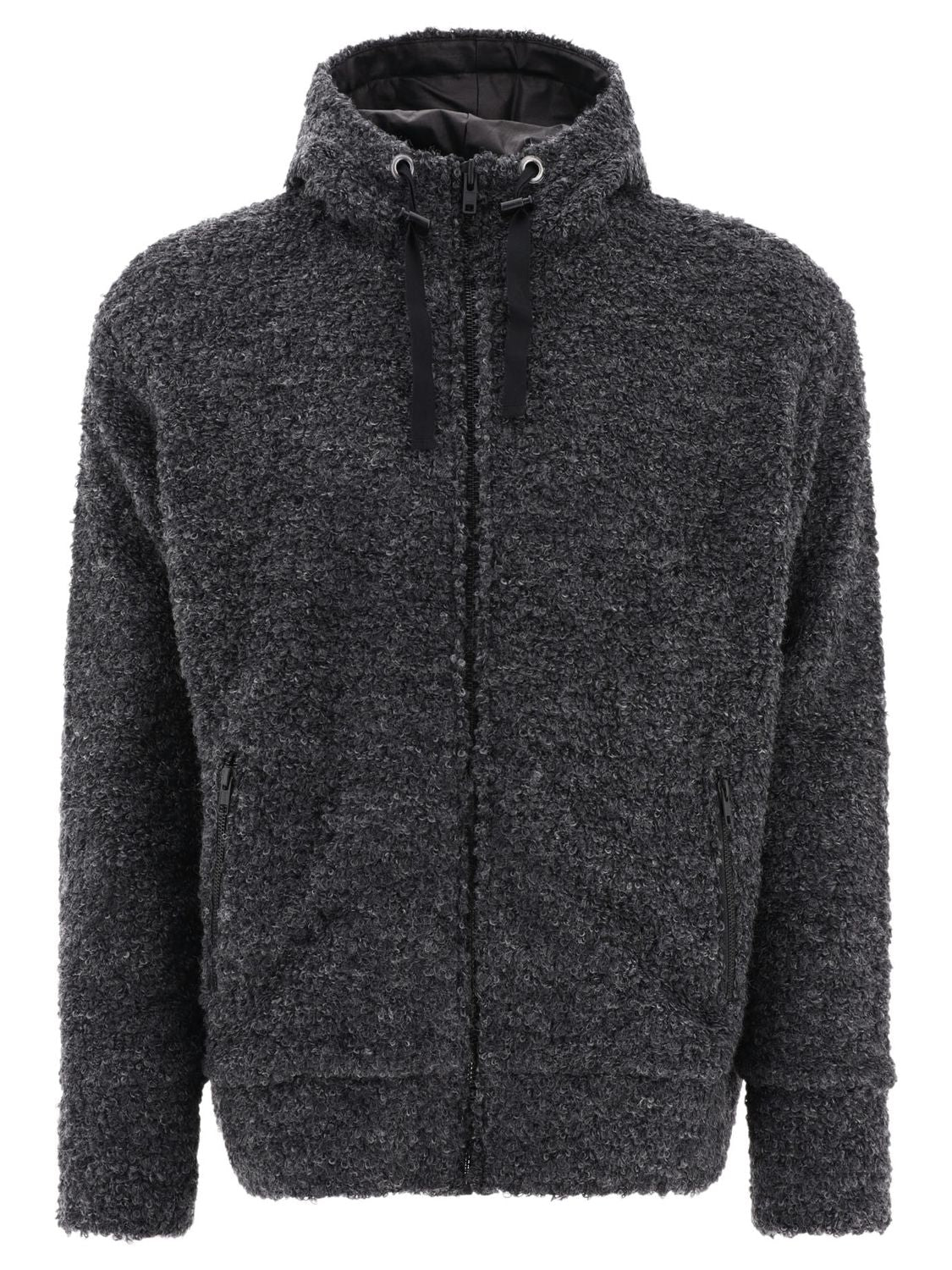 JUNYA WATANABE MAN Men's Textured Drawstring Zipped Hoodie - Gray