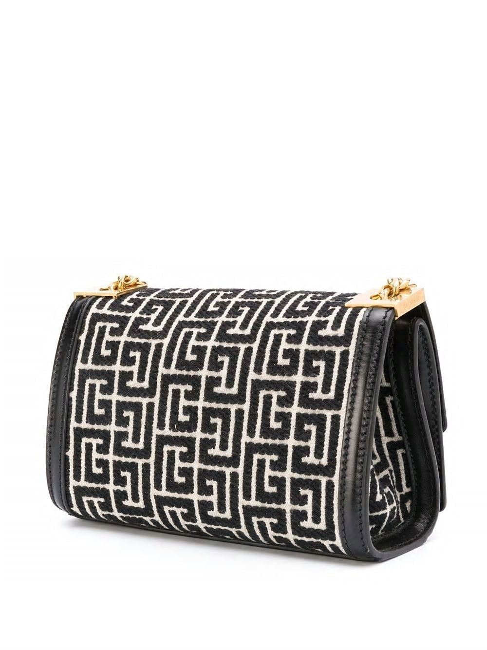 BALMAIN Small Monogram Jacquard Crossbody Bag in Ivory/Black