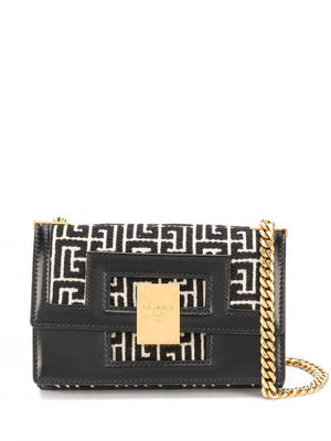 BALMAIN Small Monogram Jacquard Crossbody Bag in Ivory/Black