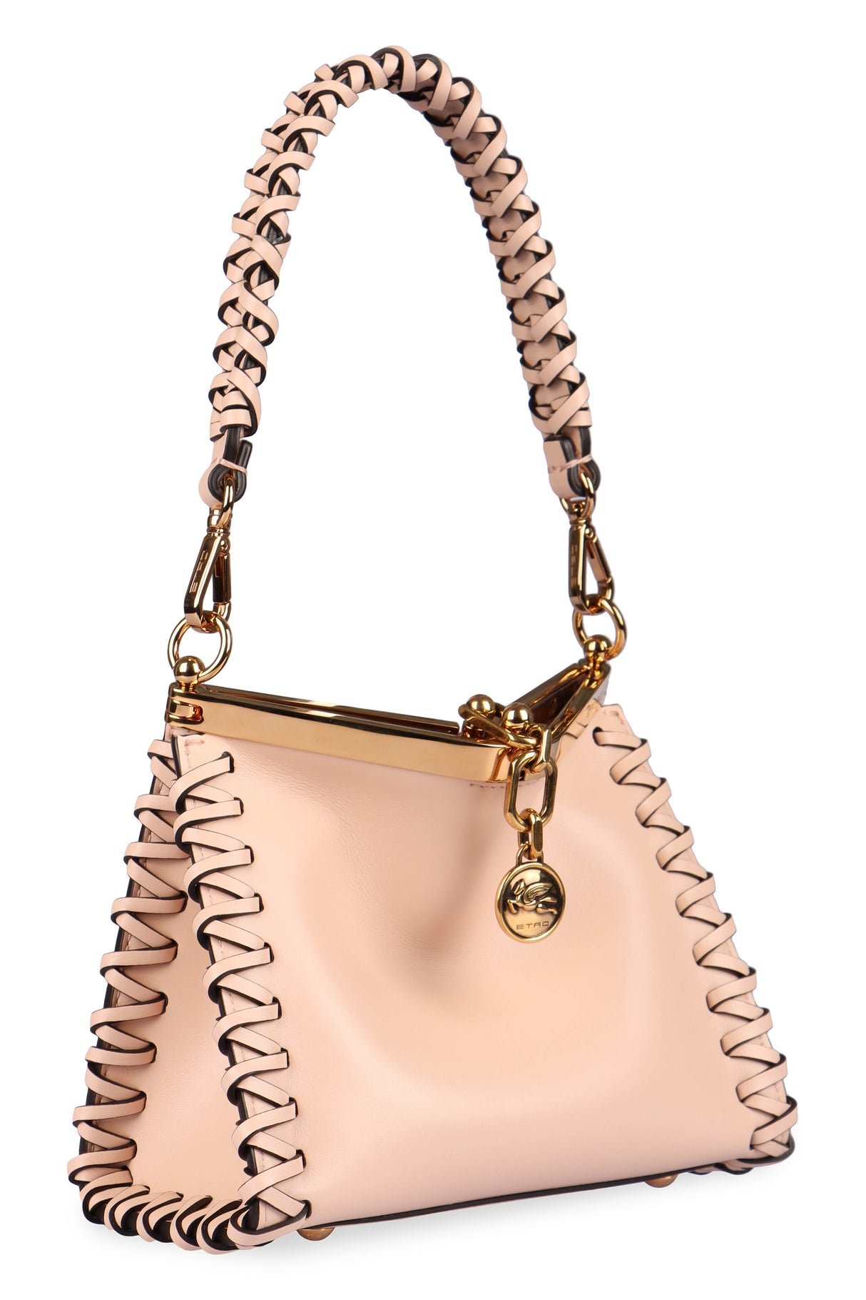 ETRO Mini Pink Calfskin Leather Shoulder Bag with Gold-Tone Accents and Suede Lining, 21x16x9 cm