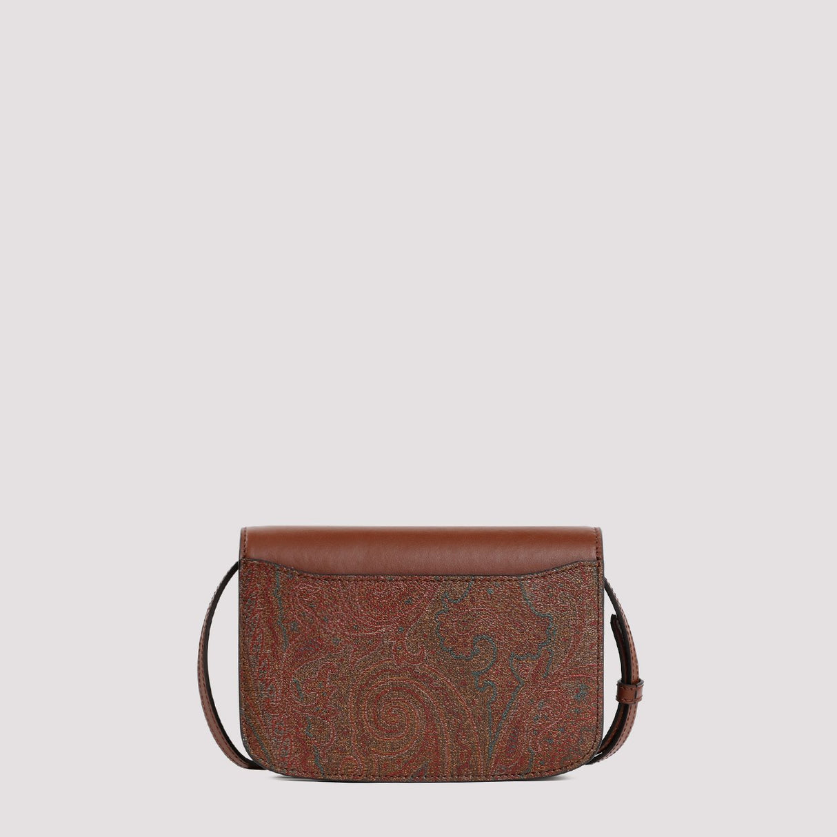 ETRO Essential Paisley Mini Crossbody Bag with Leather Flap and Suede Interior, Adjustable Strap - Brown