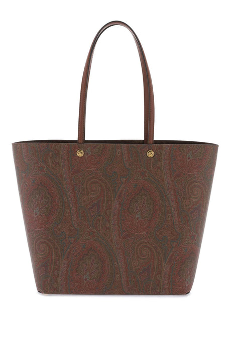 ETRO Paisley Jacquard and Leather Maxi Tote Bag with Removable Clutch - Brown, 36x35x19.5 cm