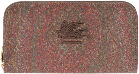 ETRO Burgundy Paisley Motif Coated Canvas Wallet for Women