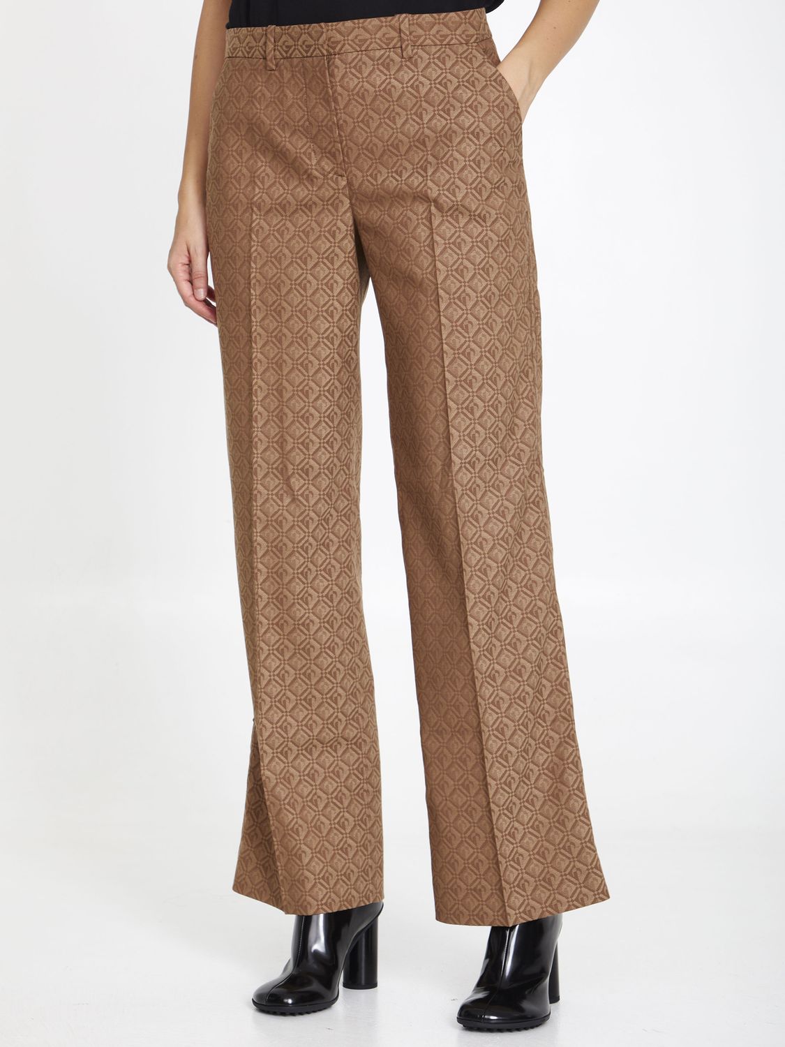 MARINE SERRE Beige Moon Diamant Straight-Leg Pants for Women in Regenerated Wool Blend