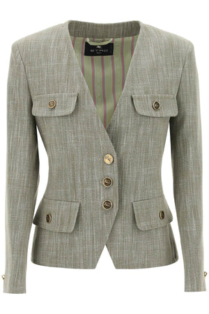 ETRO Green Single-Breasted Jacket with Pegasus Buttons for Women