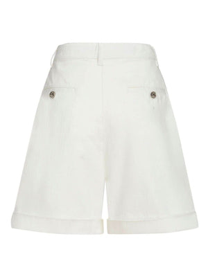 ETRO White High-Waisted Bermuda Shorts with Button Details