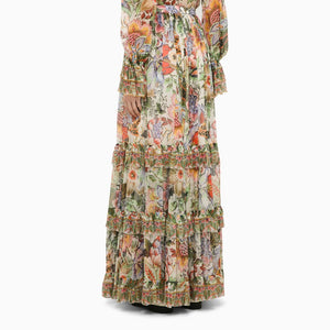 ETRO Multicolored Silk Long Skirt for Women with Bouquet Print and Flounces