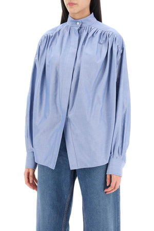 ETRO Light Blue Oxford Cotton Shirt for Women featuring Flattering Egg-shaped Cut and Mandarin Collar