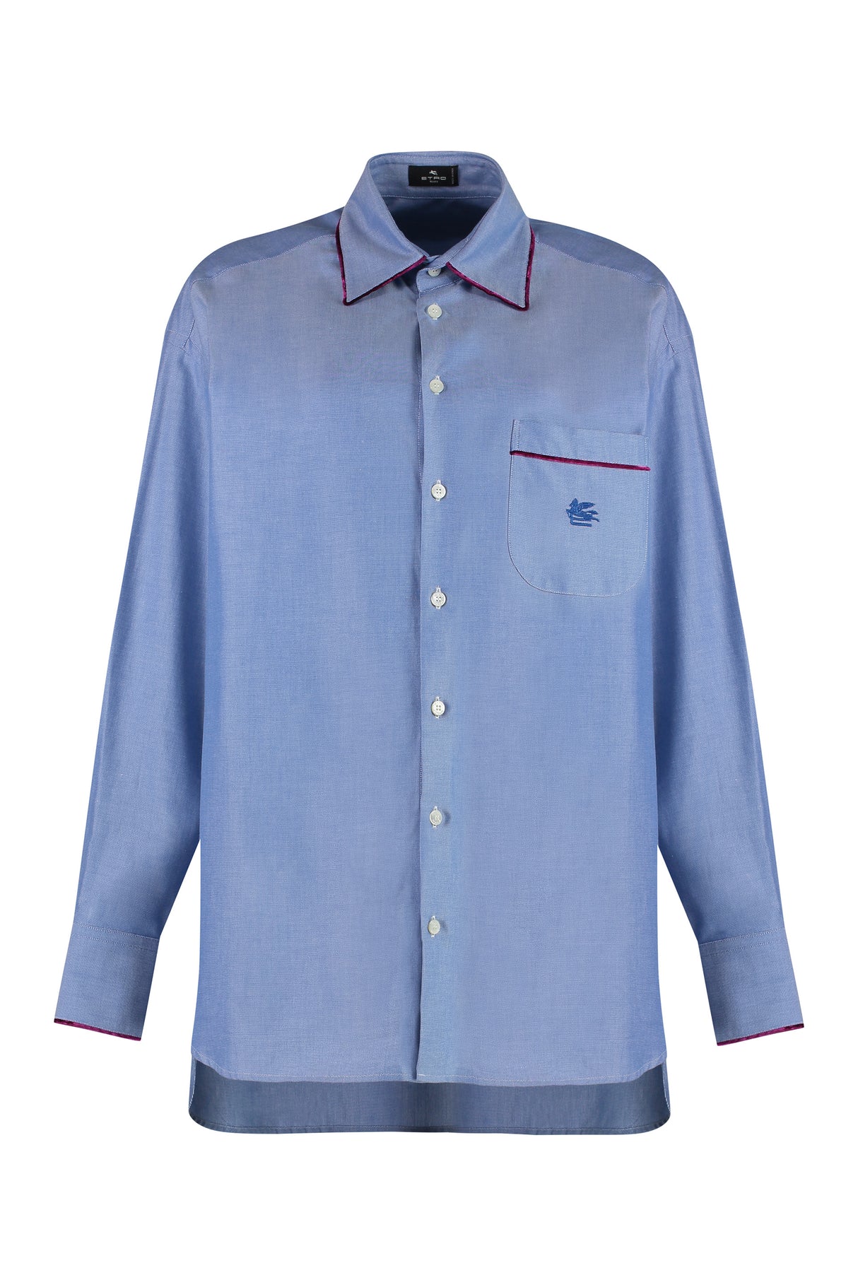 ETRO Chic Light Blue Cotton-Oxford Shirt with Velvet Detail