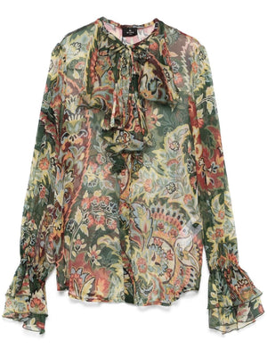 ETRO Floral Silk Ruffle Collar Shirt