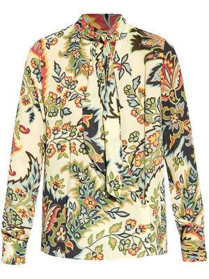 ETRO Botanical Print Front-Tie Scarf Collar Shirt - Women's