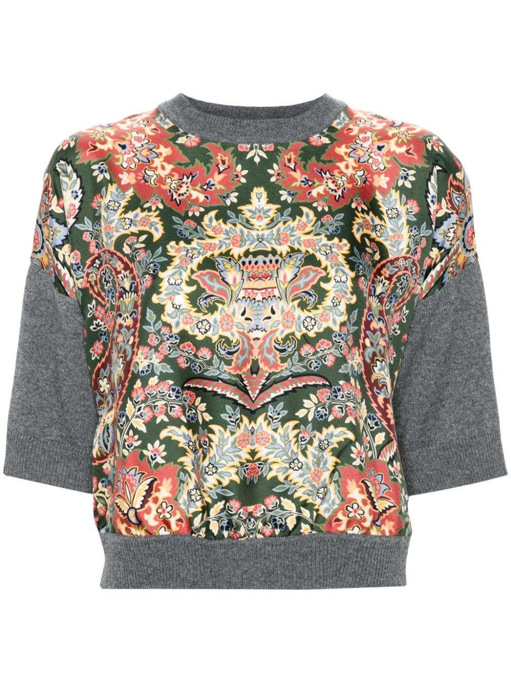 ETRO Floral Print Medium Grey Knit Top