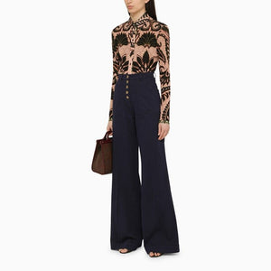 ETRO Navy Blue Cotton Denim Flare Trousers for Women