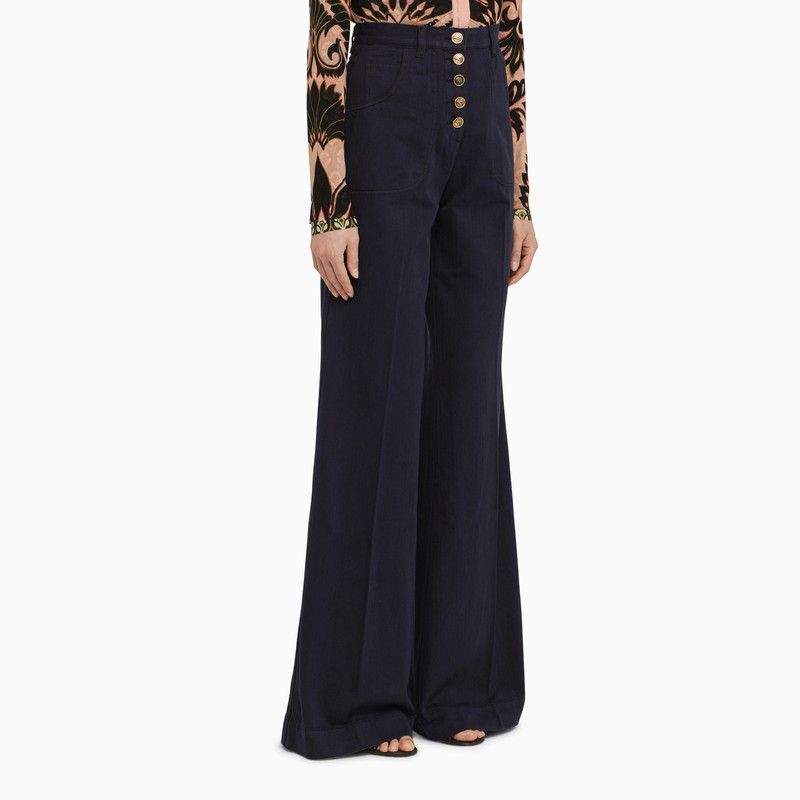 ETRO Navy Blue Cotton Denim Flare Trousers for Women