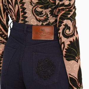 ETRO Navy Blue Cotton Denim Flare Trousers for Women