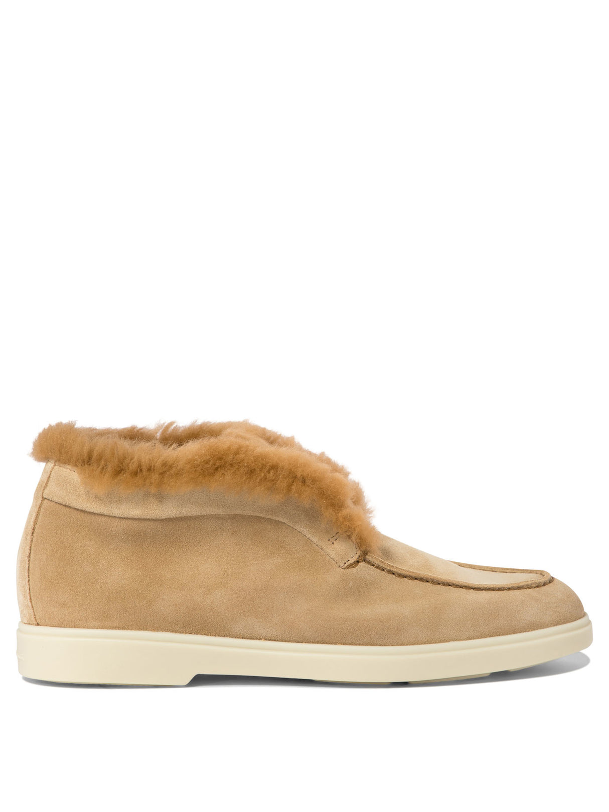 SANTONI Luxury Suede Ankle Boots with Fur Trim