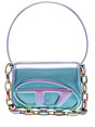 DIESEL Iridescent Blue Faux Leather Handbag with Chain-Link Strap