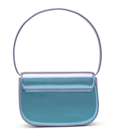 DIESEL Iridescent Blue Faux Leather Handbag with Chain-Link Strap