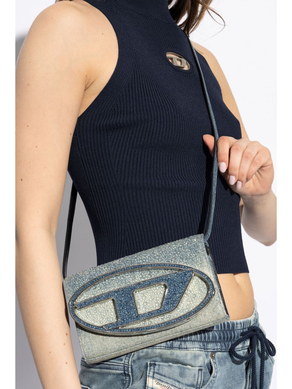 DIESEL Embellished Denim Shoulder Handbag