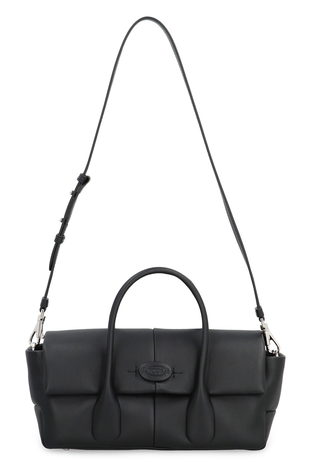 TOD'S Black Leather Handbag for Women | Zippered Closure | Adjustable Shoulder Strap