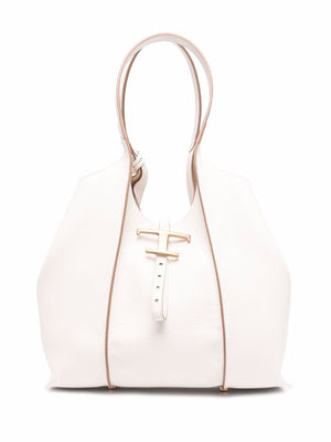 TOD'S Timeless Beige Mini Leather Shopper with Charm and Detachable Pouch, 29.5x25x14cm