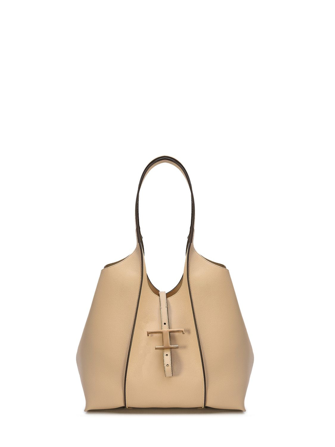 TOD'S Timeless Beige Mini Leather Shopper with Charm and Detachable Pouch, 29.5x25x14cm