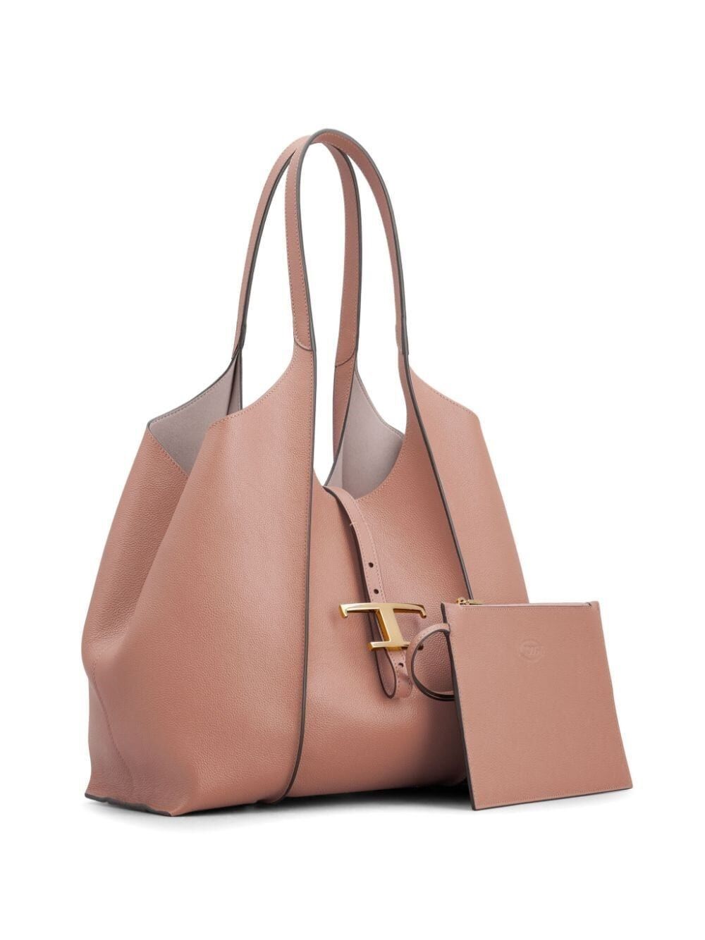 TOD'S Timeless Beige Mini Leather Shopper with Charm and Detachable Pouch, 29.5x25x14cm