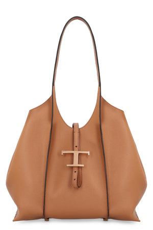 TOD'S Timeless Beige Mini Leather Shopper with Charm and Detachable Pouch, 29.5x25x14cm