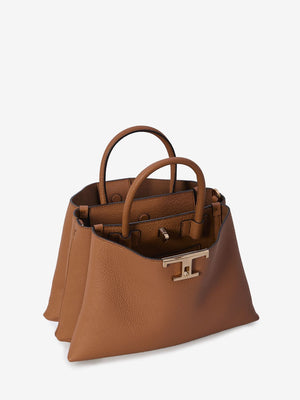 TOD'S Elegant Mini Timeless Tote in Brown Grained Calfskin - 28x19.5x13cm