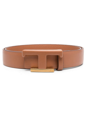 TOD'S Reversible Logo-Plaque Leather Belt - Camel Brown