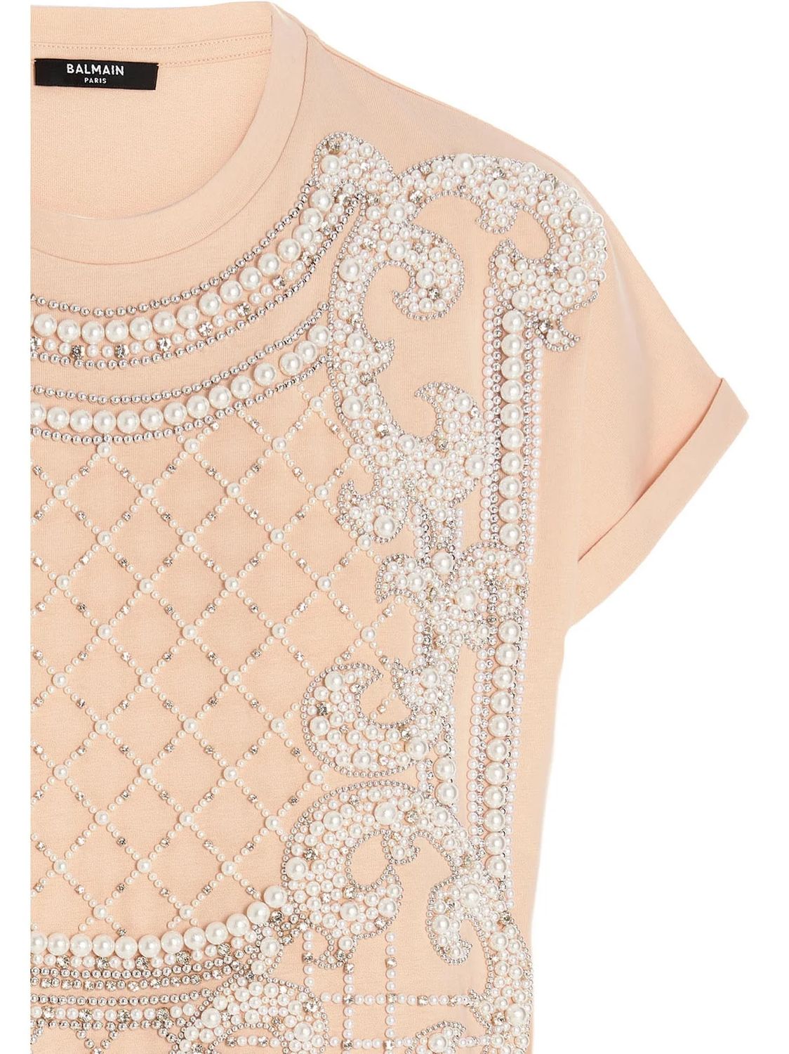 BALMAIN Embellished Pink Crewneck T-Shirt for Women - SS22 Collection