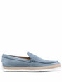 TOD'S Men's Light Blue Calfskin Loafers with Rubber and Rope Sole