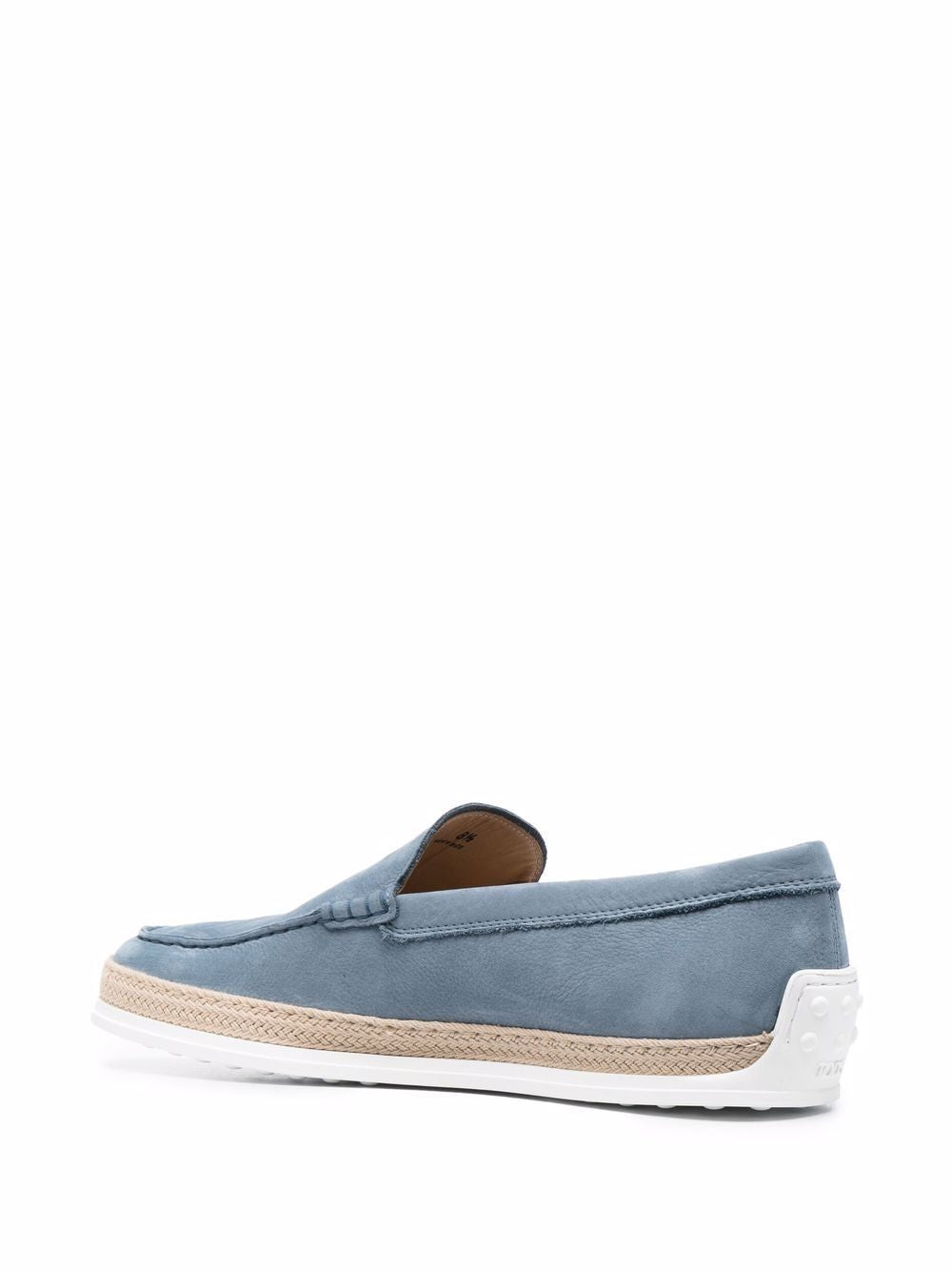 TOD'S Men's Light Blue Calfskin Loafers with Rubber and Rope Sole