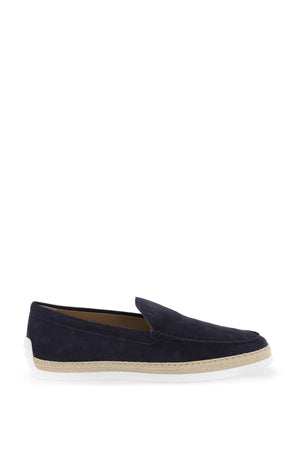 TOD'S Suede Slip-On Moccasins with Rafia Insert