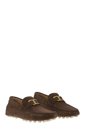 TOD'S Men's Timeless Suede Moccasin with Rubber Bubble Detail