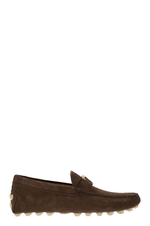 TOD'S Men's Timeless Suede Moccasin with Rubber Bubble Detail