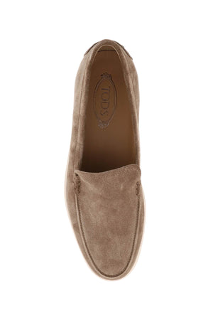 TOD'S Men's Slip-On Loafers in Clay-Colored Suede with Embossed Monogram