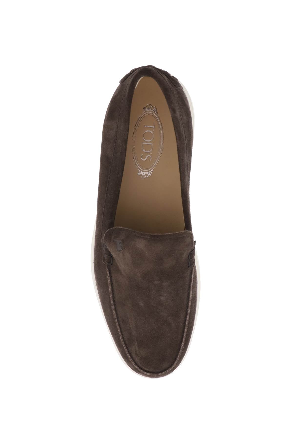 TOD'S Men's Slip-On Loafers in Clay-Colored Suede with Embossed Monogram