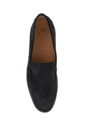 TOD'S Men's Slip-On Loafers in Clay-Colored Suede with Embossed Monogram