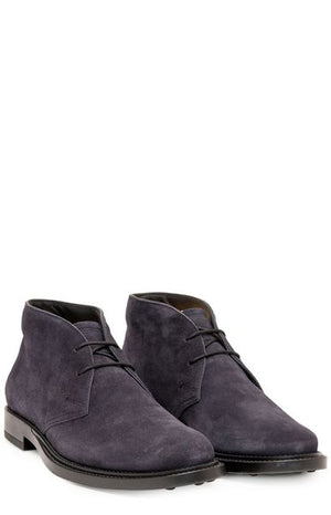 TOD'S Modern Blue Desert Boots for Men - Genuine Leather and Raffia Detailing