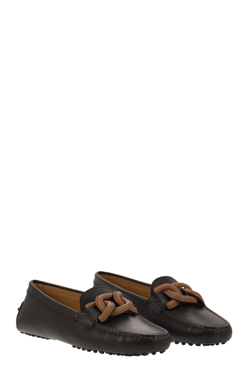 TOD'S Leather Bubble Loafers with Contrasting Chain Decoration - Mixed Colors