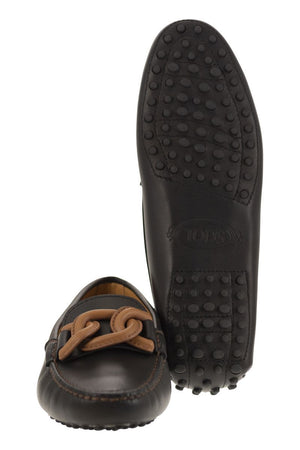 TOD'S Leather Bubble Loafers with Contrasting Chain Decoration - Mixed Colors