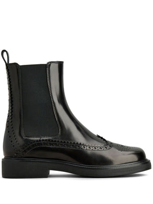 TOD'S Elegant Patent Leather Chelsea Boots with Brogue Detailing