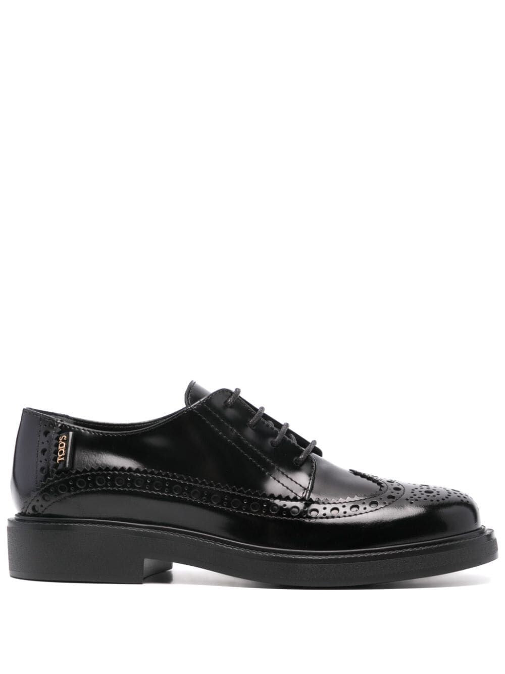 TOD'S Classic Black Leather Brogue Shoes with Lace Detail