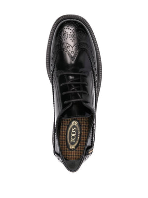 TOD'S Classic Black Leather Brogue Shoes with Lace Detail